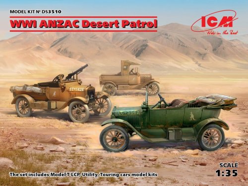 Go to product ICM DS3510 - 1:35 WWI ANZAC Desert Patrol (Model T LCP, Utility, Touring)