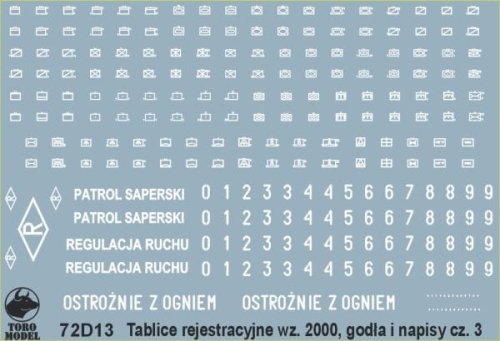 Go to product TORO MODEL 72D13 - 1:72 Polish Army vehicle Registration numbers 2000 pattern unit insignia & stencils vol.3