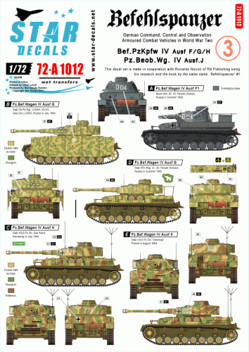 Go to product STAR DECALS 72-A1012 - 1:72 Befehlspanzer # 3. Bef.Pz. IV and Pz.Beob.Wg IV.