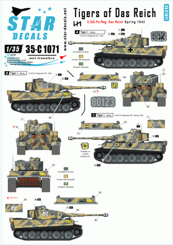 Go to product STAR DECALS 35-C1071 - 1:35 Tigers of Das Reich. 8./SS-Pz-Reg. Das Reich Spring 1943 (incl. TIKI).
