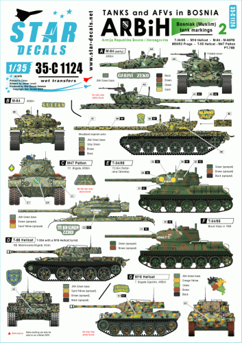 Go to product STAR DECALS 35-C1124 - 1:35 Tanks & AFVs in Bosnia # 2. ARBiH M-84, T-34, Hellcat, M-60PB, M47, M53/59 Praga.