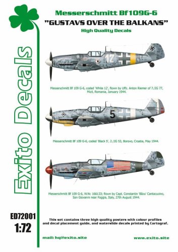 Go to product EXITO DECALS ED72001 - 1:72 Gustavs Over The Balkans - Messerschmitt Bf109G-6