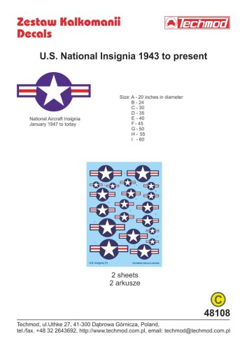 Go to product TECHMOD 48108 - 1:48 U.S. National Insignia 1943 to present
