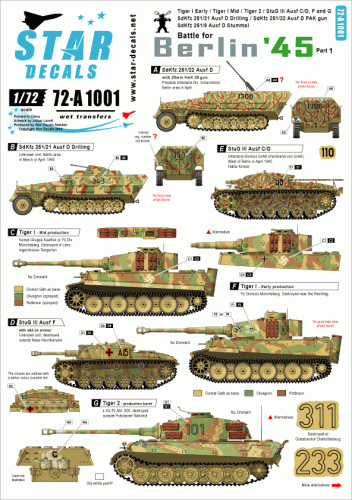 Go to product STAR DECALS 72-A1001 - 1:72 Battle for Berlin 45 # 1. Halftracks, StuGs and Tigers