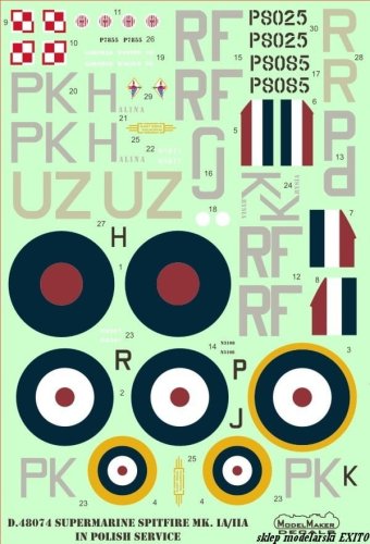 Go to product MODELMAKER D48074 - 1:48 Spitfire Mk. I/II in Polish service