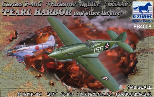 Go to product BRONCO FB 4008 - 1:48 Curtiss P-40 Warhawk fighter (USAAF) Pearl Harbour and other theatre