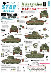 STAR DECALS 35-C1068 - 1:35 Australian Matilda. Matilda 2 inch Gun tank.
