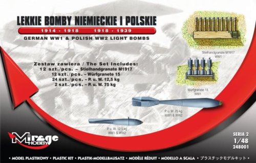 Go to product MIRAGE 248001 - 1:48 Lekkie Bomby Niemieckie i Polskie 1914-1918 / 1918-1939