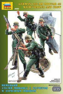 ZVEZDA 3583 - 1:35 German 120-mm Mortar 42 with Trailer and Crew WWII