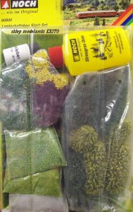 NOCH 60800 - Scenery Starter Kit - Zestaw różnorodnej roślinności do dioram z klejem i i aplikatorem.