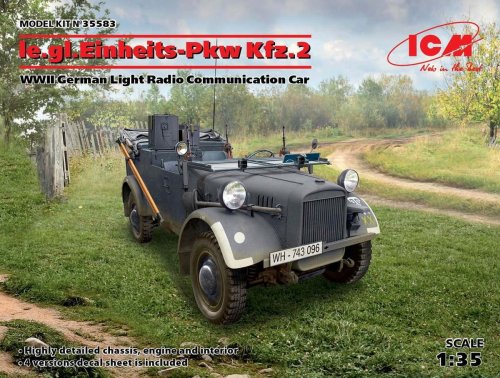 Go to product ICM 35583 - 1:35 le.gl.Einheitz-Pkw Kfz.2 WWII German Light Radio Communication Car