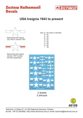 Go to product TECHMOD 48109 - 1:48 U.S. National Insignia 1943 to present