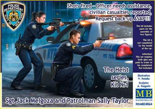 Go to product MASTER BOX 24064 - 1:24 Sgt Jack Melgoza and Patrolman Sally Taylor - Shots fired - Officer needs assistance - The Heist series, Kit 1