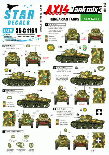 Go to product STAR DECALS 35-C1164 - Axis Tank mix # 3. Hungarian tanks in WW2, 38.M Toldi I