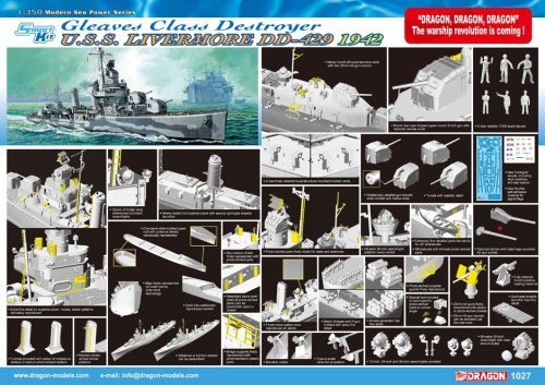 Go to product DRAGON 1027 - 1:350 Gleaves Class Destroyer U.S.S. Livemore DD-429 1942