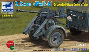 BRONCO CB 35141 - 1:35 2.8cm sPzB41 on Larger Steel-Wheeled Cariage w/ Trailer