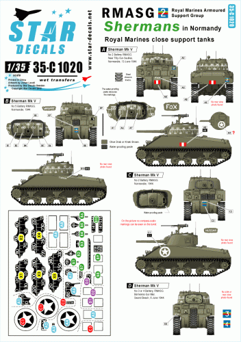 Go to product STAR DECALS 35-C1020 - 1:35 RMASG Shermans. Royal Marines tanks in Normandy. Sherman Mk V
