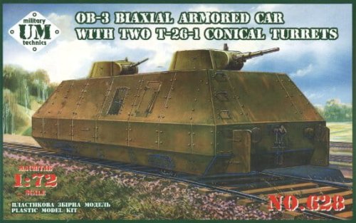 Go to product UNIMODELS 628 - 1:72 OB-3 Biaxial armored car with two T-26-1 conical turrets