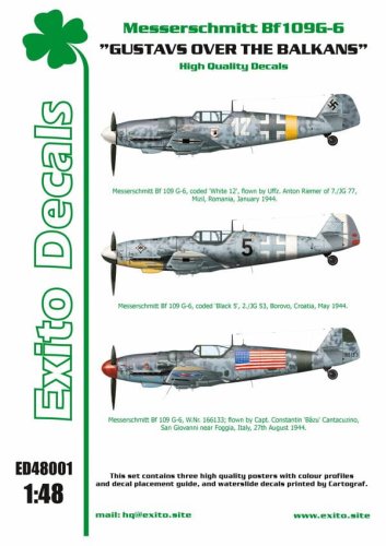 Go to product EXITO DECALS ED48001 - 1:48 Gustavs Over The Balkans - Messerschmitt Bf109G-6