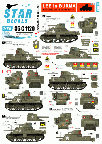 Go to product STAR DECALS 35-C1120 - 1:35 Lee in Burma. British M3 Lee in Burma 1944-45.