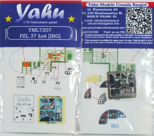 Go to product YAHU YML7207 - 1:72 PZL 37 Łoś (IBG) - Instrument Panel
