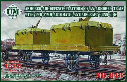 Go to product UNIMODELS UM-MT 648 - 1:72 Armored Air Defense Platform an armored train with two 37mm AA guns 61-K