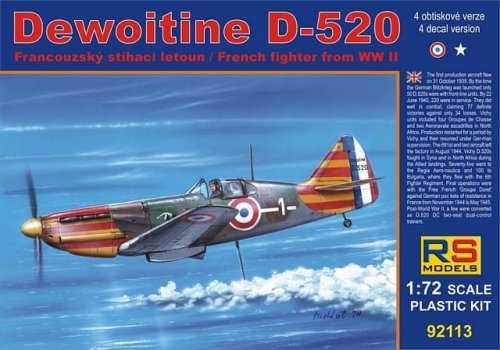 Go to product RS MODELS 92113 - 1:72 Dewoitine D-520
