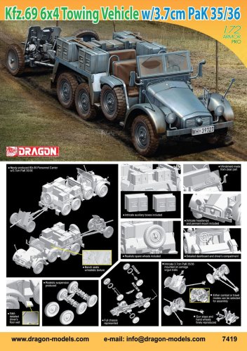Go to product DRAGON 7419 - 1:72 Kfz.69 6x4 Towing Vehicle with 3.7cm PaK 35/36