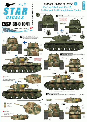 Go to product STAR DECALS 35-C1041 - 1:35 Finnish Tanks in WW2 # 5. KV-1, T-37A and T-38 Amphibious Tanks.