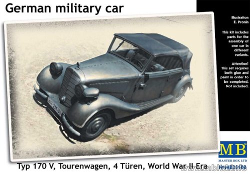 Go to product MASTER BOX 35100 - 1:35 German military car, Typ 170 V, Tourenwagen,4 Turen,1937-1940
