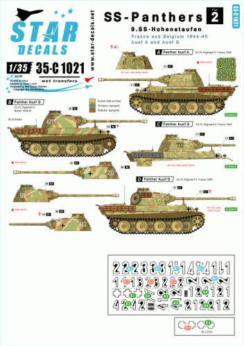 Go to product STAR DECALS 35-C1021 - 1:35 SS-Panthers # 2. 9. SS-Hohenstaufen, France and Belgium. Ausf A and G