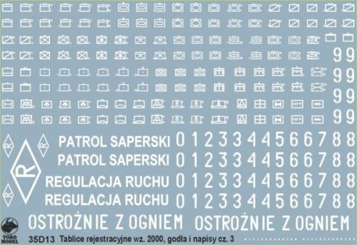 Go to product TORO MODEL 35D13 - 1:35 Polish Army vehicle Registration numbers 2000 pattern unit insignia & stencils vol.3