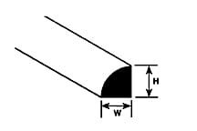 PLASTRUCT 90891 - Solid styrene quarter round rod 0.8 mm x 0.8 mm x 250 mm