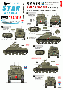 STAR DECALS 72-A1016 - 1:72 RMASG Shermans. Royal Marines Support tanks in Normandy.