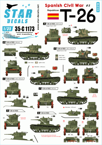 Go to product STAR DECALS 35-C1173 - Spanish Civil War # 5. T-26. Republican T-26 m/1933.