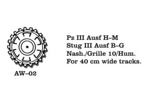 Friulmodel AW-02 - 1:35 Pz III Ausf H-M, Stug III Ausf B-G, Nashorn / Grille 10 / Hummel metal sprocket wheels for 40cm wide tracks