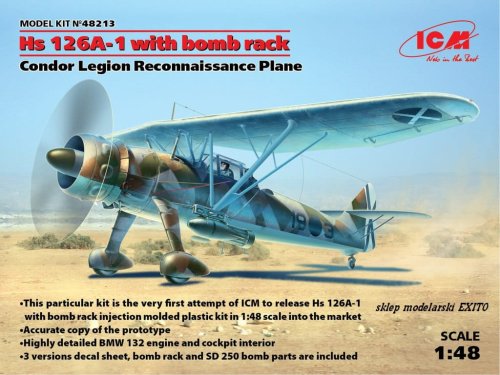 Go to product ICM 48213 - 1:48 Henschel Hs 126A-1 with bomb rack  Condor Legion Reconnaissance Plane