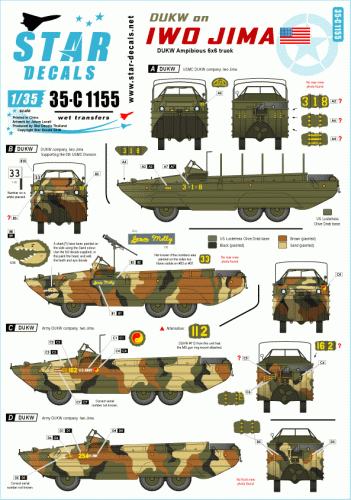 Go to product STAR DECALS 35-C1155 - 1:35  DUKW on Iwo Jima. USMC and US Army DUKWs.