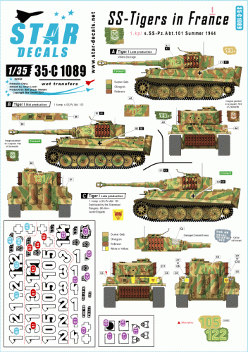 Go to product STAR DECALS 35-C1089 - 1:35  SS-Tigers in France # 1. 1. Komp./ s.SS.Pz-Abt. 101 + British Tiger.