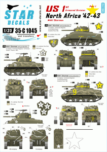 STAR DECALS 35-C1045 - 1:35 US in North Africa # 1. 1st Armored Division M4A1 Sherman.