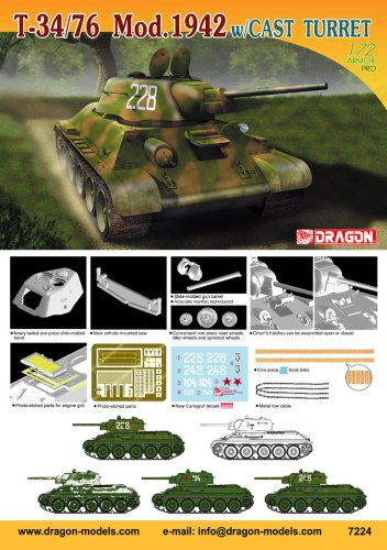 Go to product DRAGON 7224 - 1:72 T-34/76 Mod.1942 w/Cast Turret