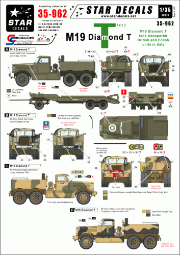 Go to product STAR DECALS 35-962 - 1:35 M19 Diamond tank transporter # 2. British and Polish trucks in Italy.