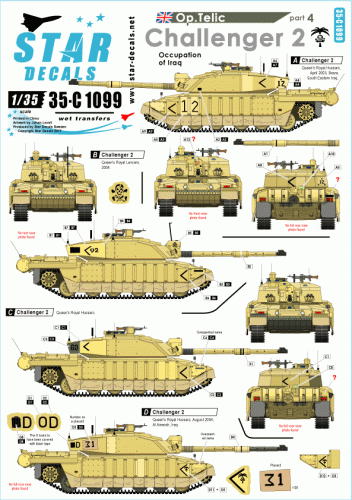 Go to product STAR DECALS 35-C1099 - 1:35  Op. Telic # 4. Challenger 2. Occupation of Iraq.