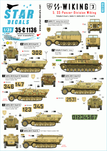 Go to product STAR DECALS 35-C1136 - 1:35 SS-Wiking # 3. PzKpfw IV, SdKfz 11, SdKfz 251.
