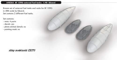 Go to product EDUARD 648265 - 1:48 Bf 109G external fuel tanks