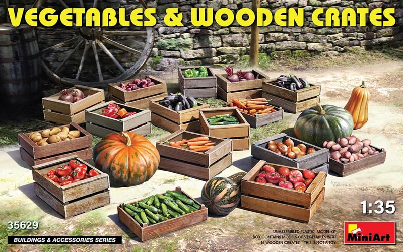 crates and vegetables in 1/35 scale