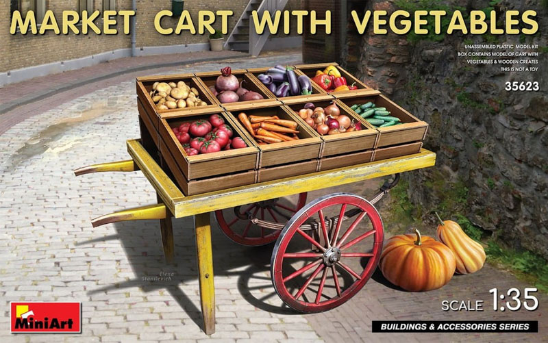 vegetables stand with cart model kit 1/35 scale